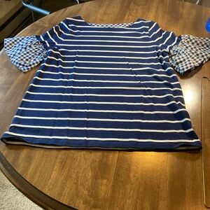 St. John's Bay Blue and White Boxy Cuffed Sleeve Top